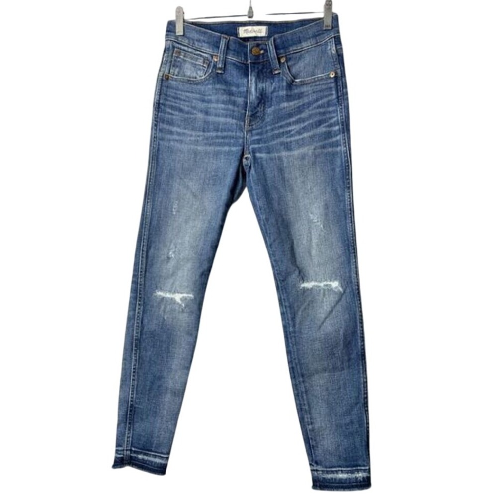 Madewell 9" High Rise Skinny Whiskered Jeans 26P‎ Distressed Raw Hem Denim Blue
